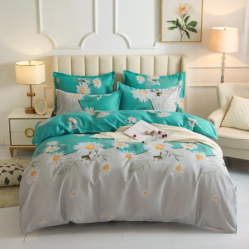 White Daisy Floral Duvet Cover Set Fresh Flowers Printed Skin-friendly Soft Queen Size Bedding Set Quilt Cover with Pillowcases