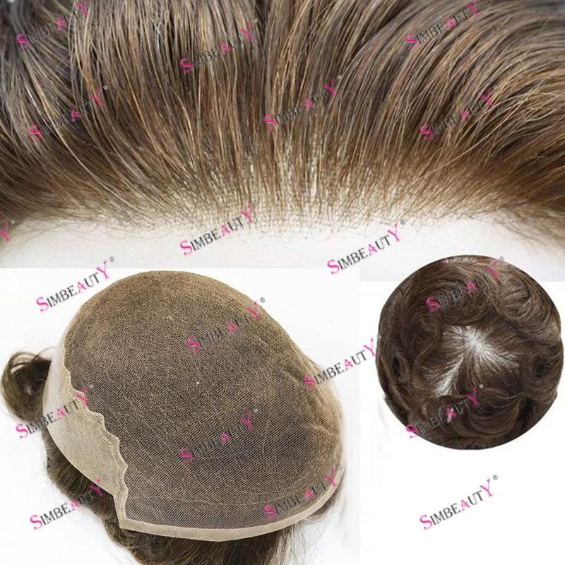 Super Durable Swiss Lace Front&PU Around Q6 Base Men Toupee Breathable Lace Natural Hairline Miscro Skin 100% Human Hair System