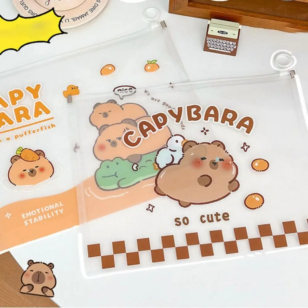 Transparent and Visible Capybara File Bag Large Opening Waterproof Paper Storage Bag Light and Portable PP Zip File Bag Pupil