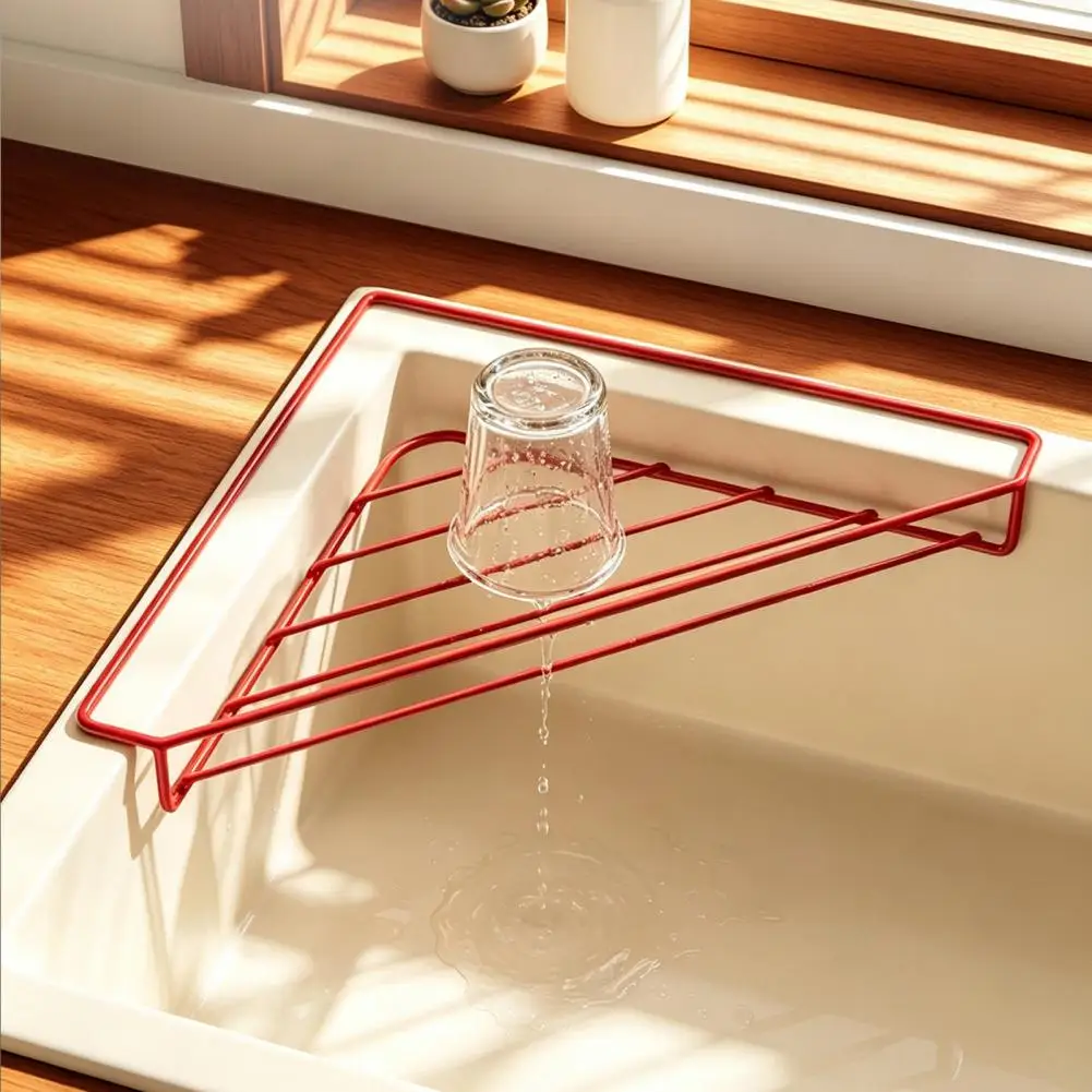 Open Metal Frame Utensil Holder Sink Corner Dish Drying Rack Triangular Stainless Steel Organizer Space-saving Kitchen Tableware