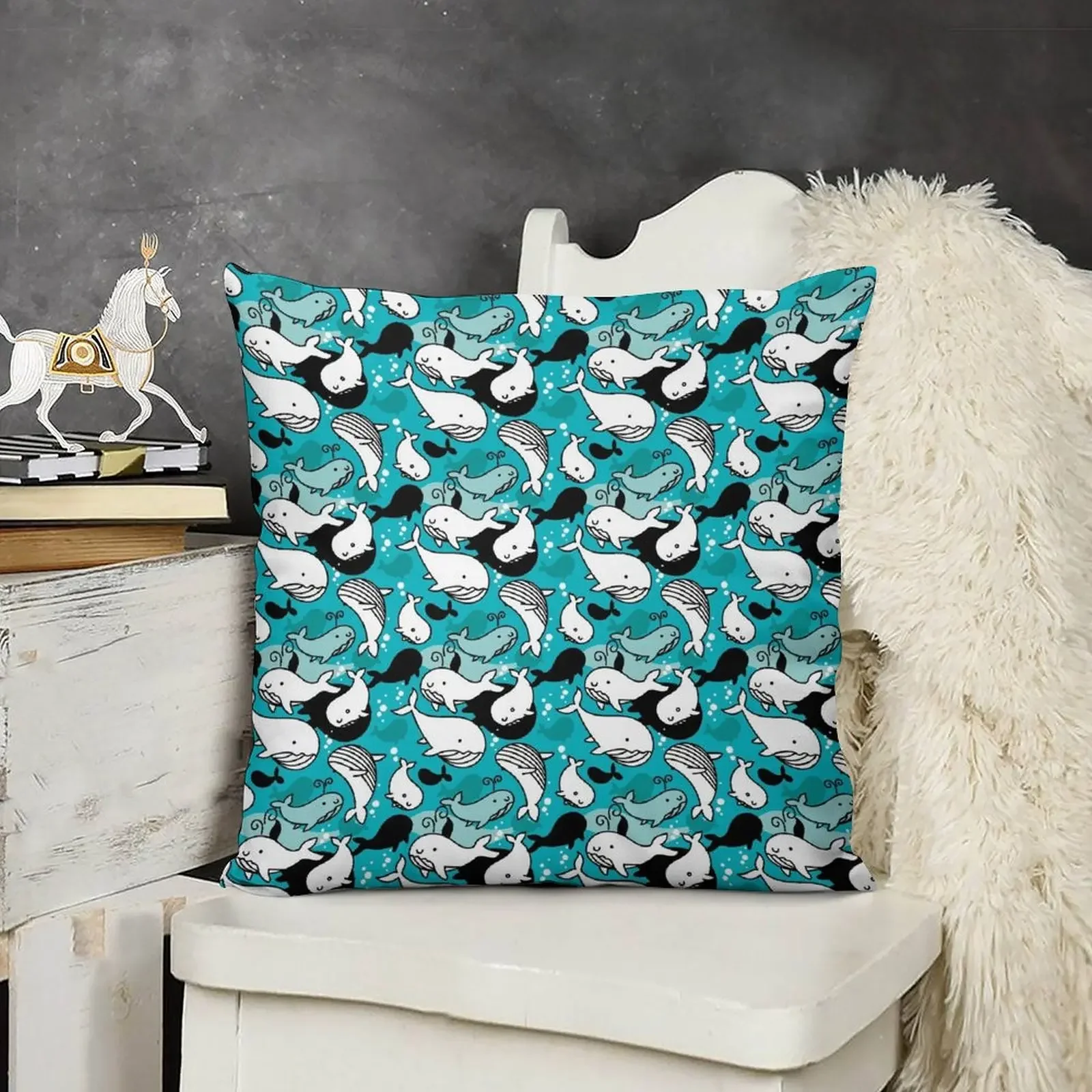 

Cute Happy Whales swimming in the icelandic sea Throw Pillow Pillow Case Christmas Sofa Cushions Sitting Cushion pillow