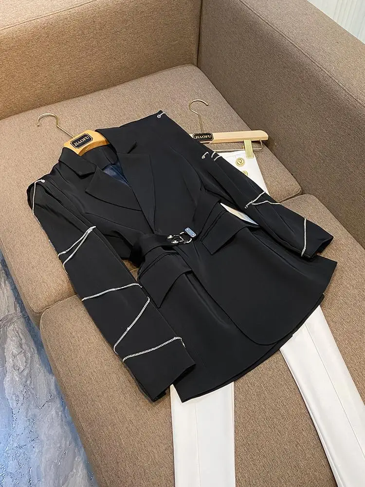 

Bla Suit Jaet for Women Commute Sle Profional Ele Winter Top Button ket Long Sve Color Double Breasted