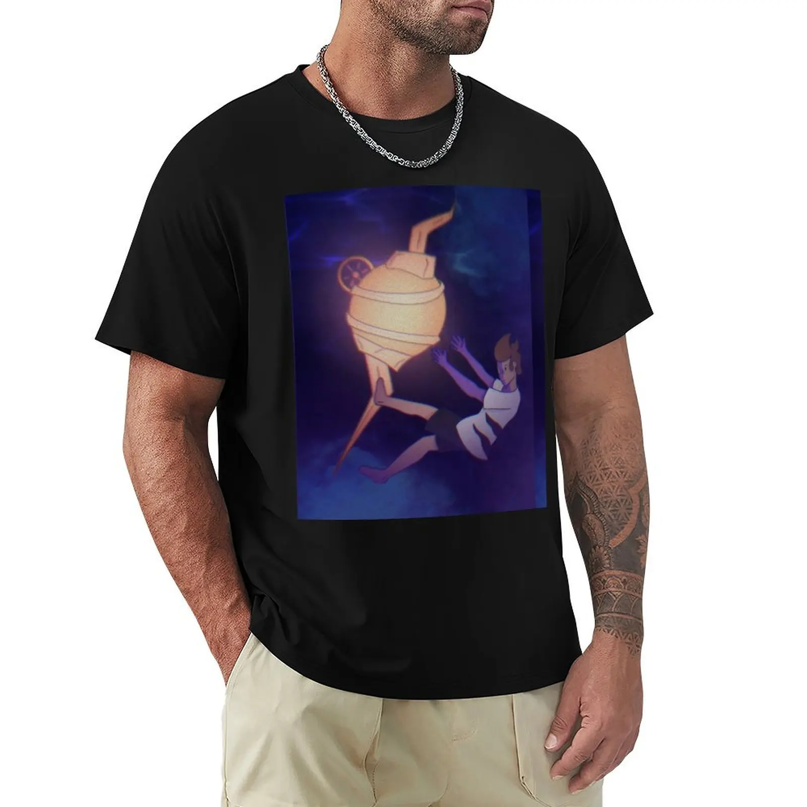 An Alien and a Spaceship floating out in space T-Shirt Soft Lightweight Cotton T-Shirt