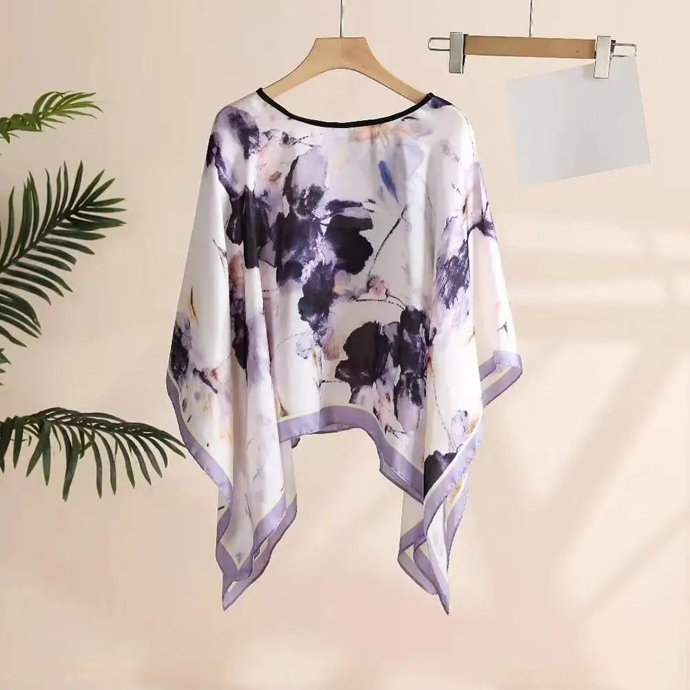 Women Girl Summer Beach Chiffon Blouse Tops Shawl Sun Protection Sunscreen Shirt Women Loose Blouse Sunscreen Comfortable Poncho