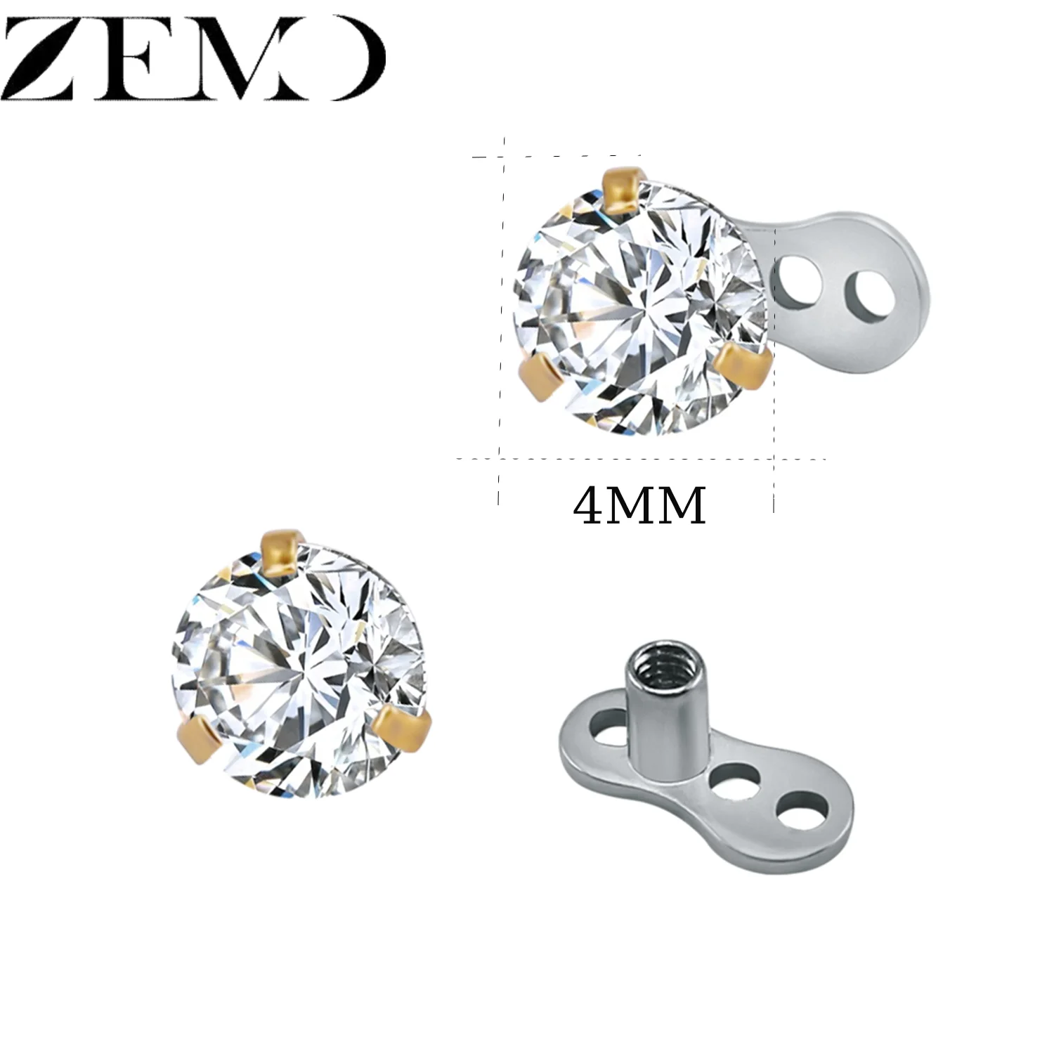 14G Cubic Zirconia Dermal Anchor Tops, 2 PCS