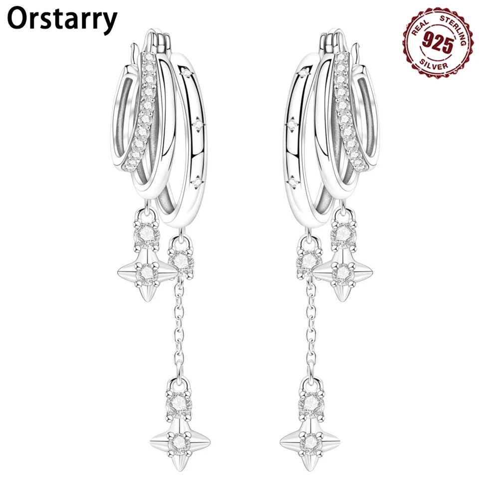 

Orstarry оригинальные серьги с кисточками из стерлингового серебра 925 пробы, женские серьги-гвоздики с цирконием, сверкающие серьги-кольца, юбилейные ювелирные изделия, подарки