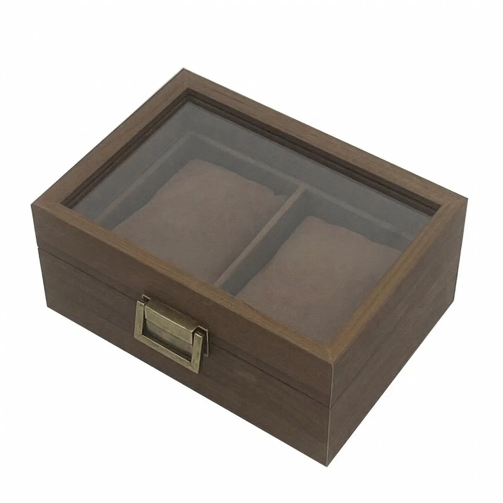 Watch Collection Display Case Wooden Box with Brown Velvet Interior for Gifting and Daily Use