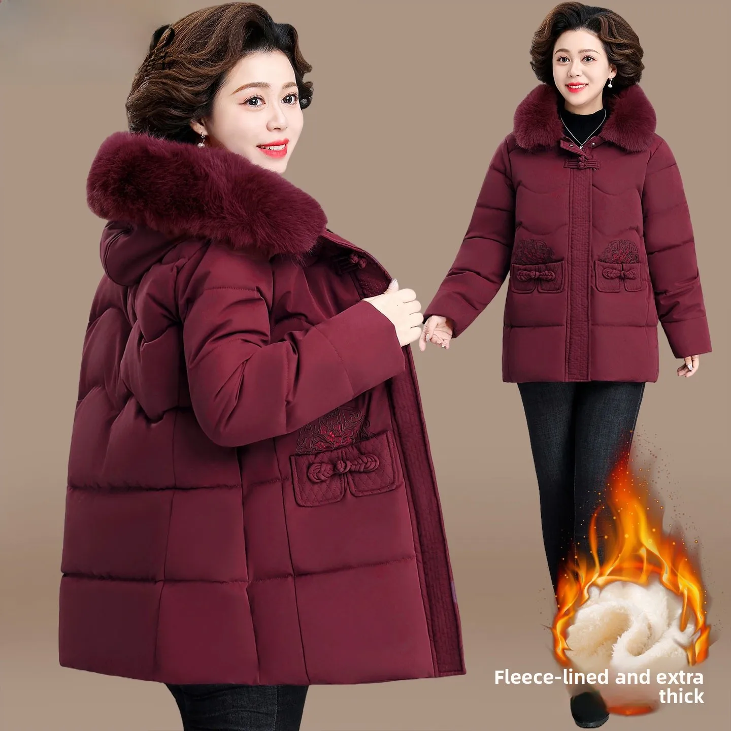 

Thiened Fce Winter Jaet for Women Du down Cotton Coat Warm Outerwear Long Pants Faionable Sle for Middle-Aged An...
