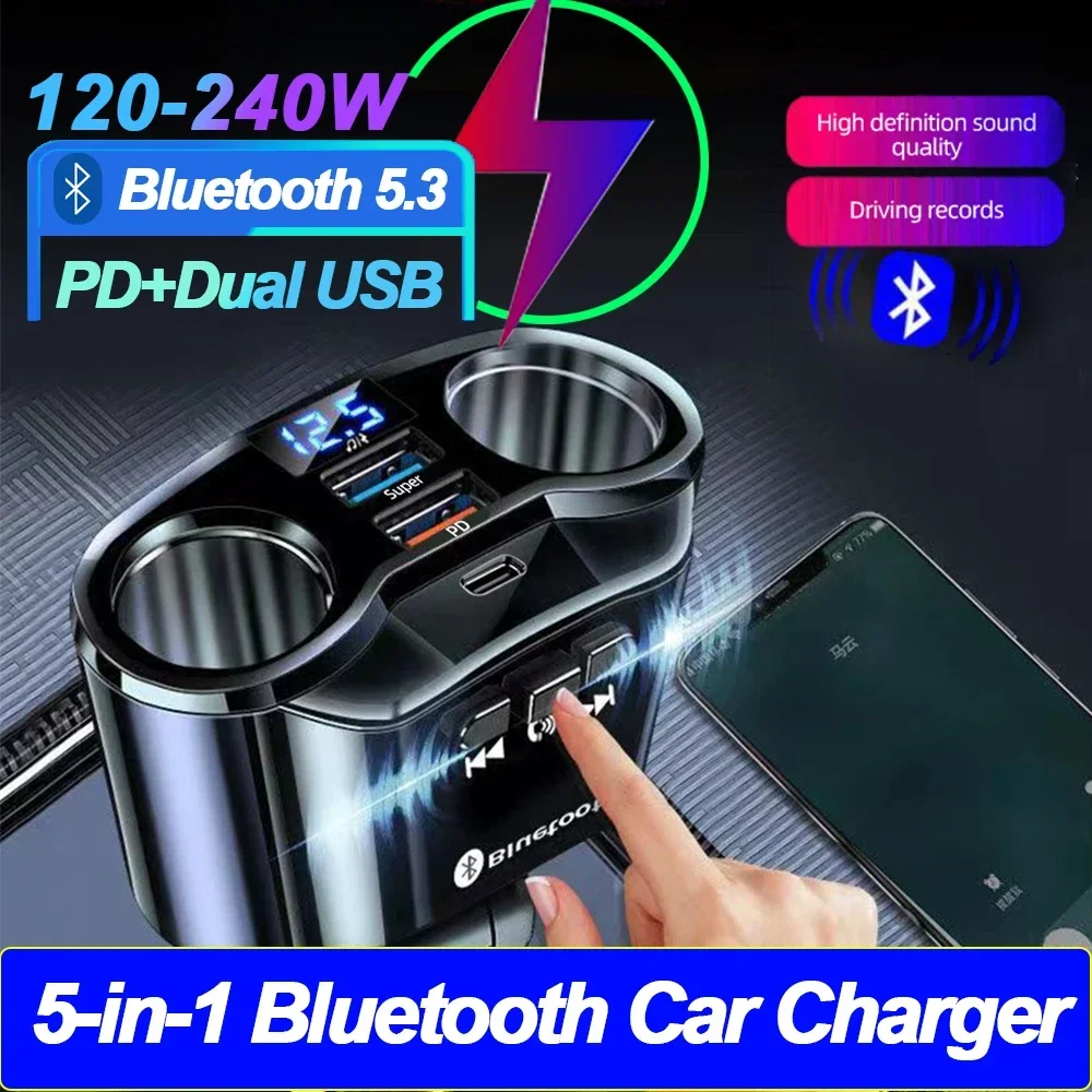 Isqueiro do carro soquete divisor carregador pd qc3.0 carregador rápido duplo usb 4.8a display digital adaptador de alimentação para todos os telefones