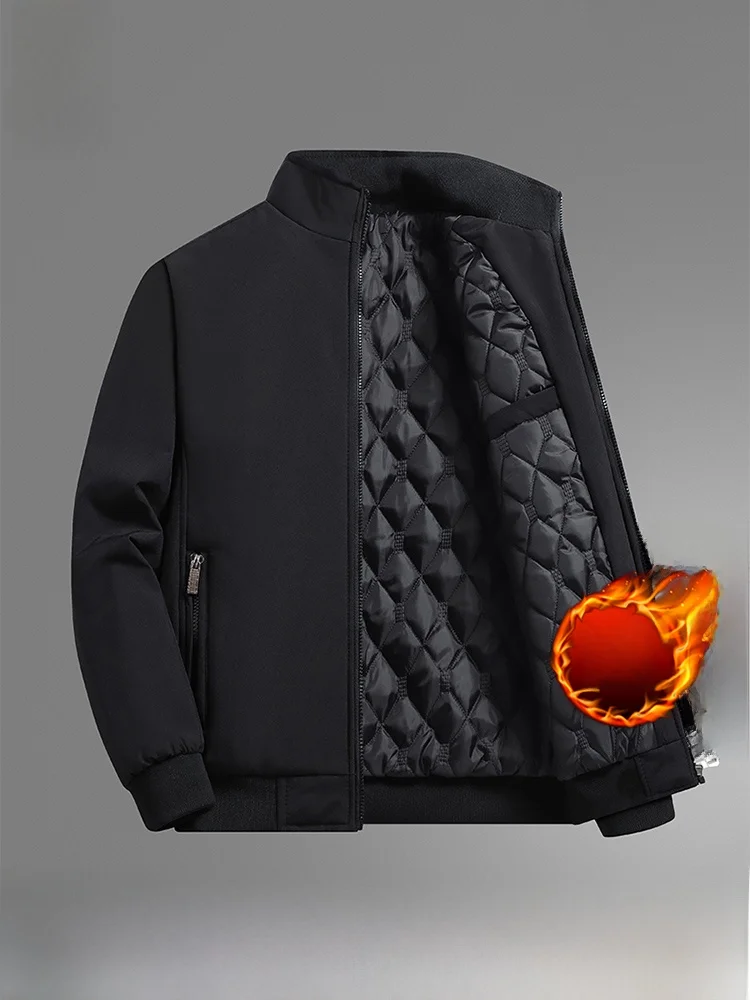 เสื้อโค้ทผู้ชายบุผ้าฝ้ายทรงลำลอง ไซส์ใหญ่ สำหรับฤดูใบไม้ร่วงและฤดูหนาว ให้ความอบอุ่น คอตั้ง แขนยาว ผลิตจากเส้นใยโพลีเอสเตอร์