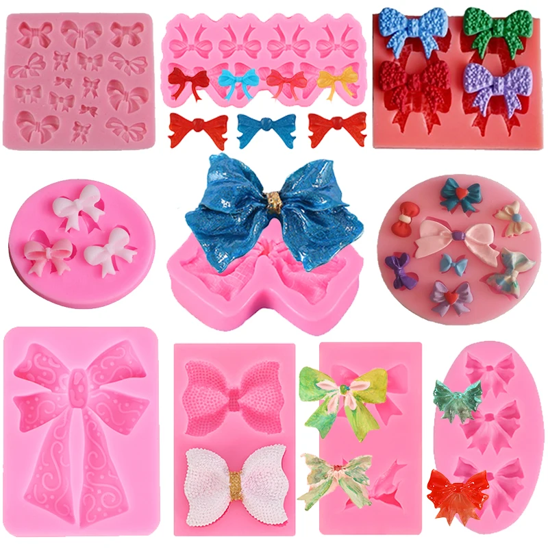 Bow Silicone Resin Mold DIY Bowknot Fondant Candy Chocolate Cupcake Topper Baking Cake Decorating for Birthday Wedding Party