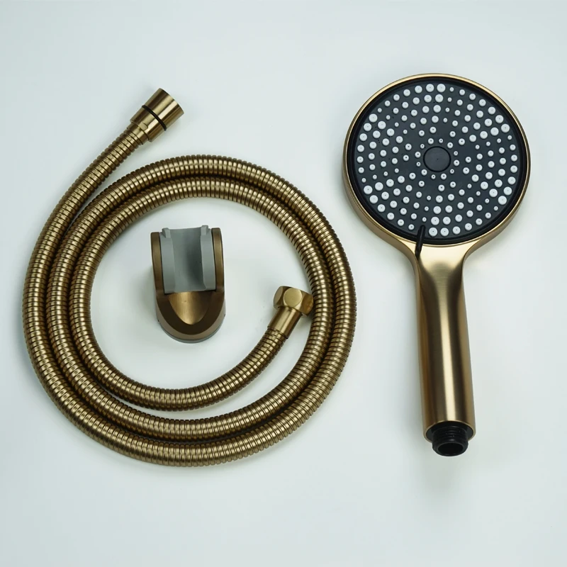 Wall Mounted Adjustable Slide Shower Bar Bathroom Shower Riser Sliding Bar Set with Hose and Shower Black Gold Minimalist Style
