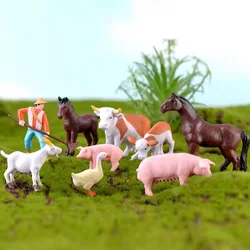 DIY Farmland Worker Pig Horse Cow Sheep Duck Animal Model Goat Figurine Home Decor Miniature Fairy Garden Decoration Accessories