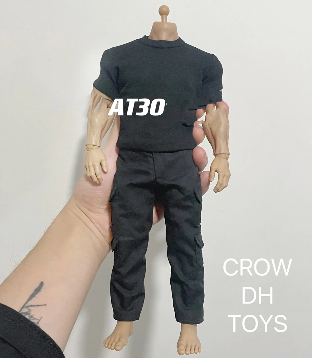 

In Stock 1/6th CrowDH Toys Fashion Black Short Sleeves Pant Trousers Model Can Suit 12inch Muscle Worldbox AT030 Body Figures