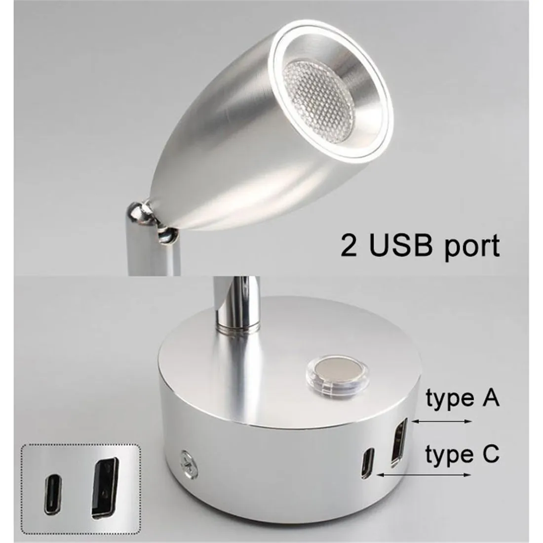 Imagem -03 - Usb tipo c Led Dimmable Spotlight com Porta de Carregamento Usb Pequena Luz de Leitura Lâmpada Quente para Navio rv dc 12v 24v