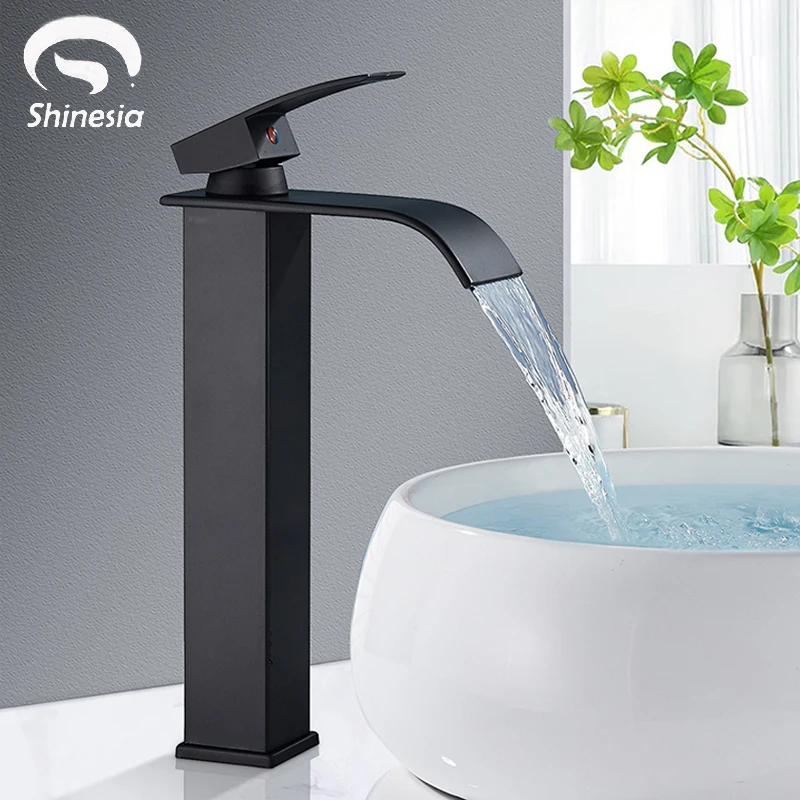 Shinesia Bathroom Faucet Waterfall Bathroom Sink Mixer Faucet Tap Hot Cold Water Wash Basin Faucets