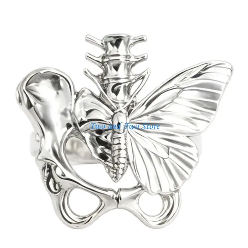 HX6F Unique Butterfly Open Band Ring Fashion Accessory Alloy Texture for Fashion Girl