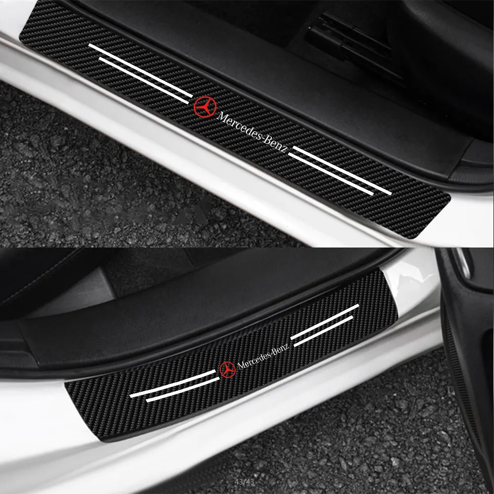 4pcs Leather Car Door Sill Anti-Scratch Guard Sticker For Mercedes Benz AMG CLK CLA A180 W108 W201 W212 W213 W220 C260 C300 C200