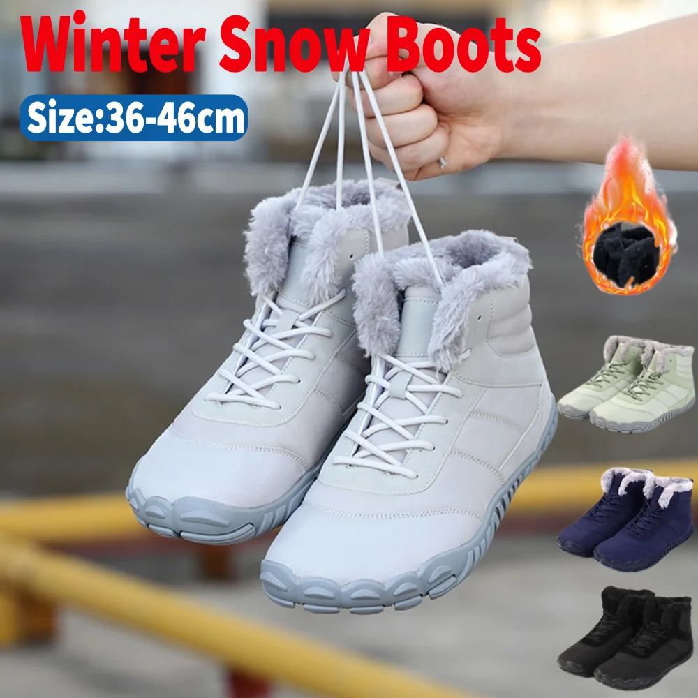 Winter Snow Boots For Men's Women Barefoot Shoes Waterproof Non-Slip Casual Ankle Boots Plush  Keep Warm for Outdoor Sports