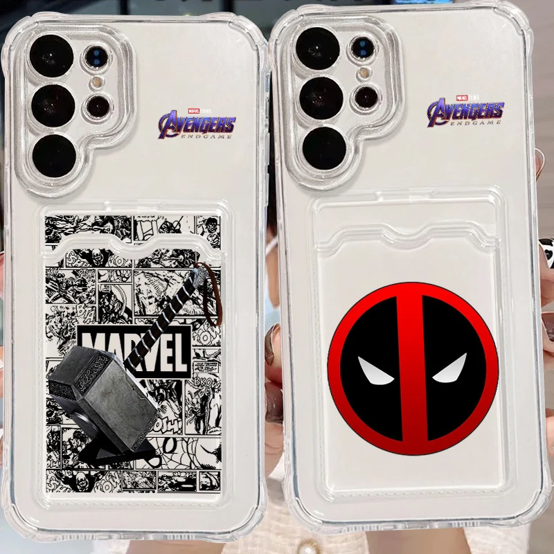 Marvel Cartoon Art For Samsung S24 S23 S22 S21 S20 Ultra FE Plus A55 A53 5G Photo Card Bag Transparent Cover Phone Case