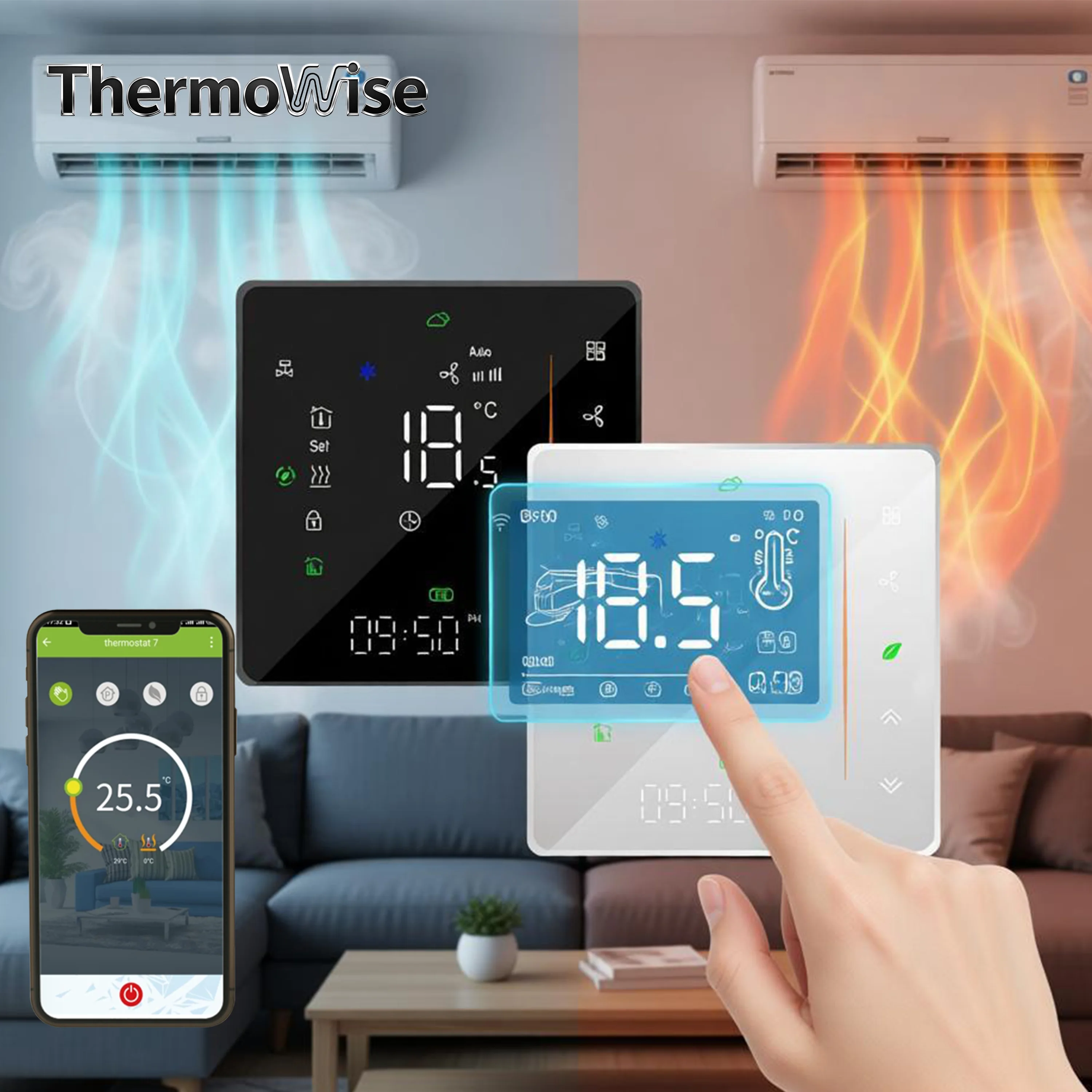 24V/220V EC/AC Valve Smart Thermostat for Fan Coil Cooling Heating Regulates Temperature Via Protocol WIFI/RS485/ZIGBE