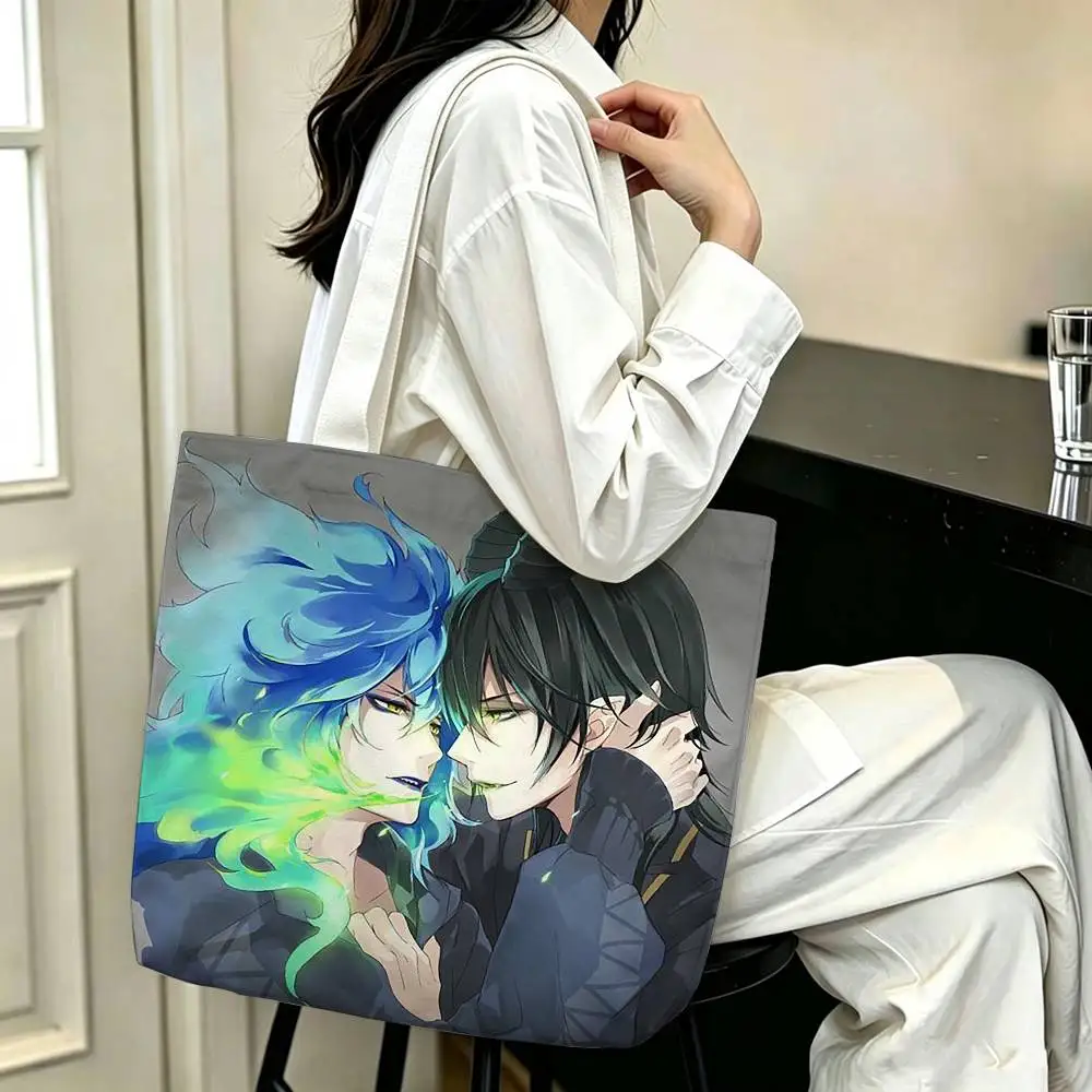 T-Twisted Wonderland Malleus Idia  Printed Canvas Tote Bag Shoulder Bag Commuter Mommy Shopping Bag