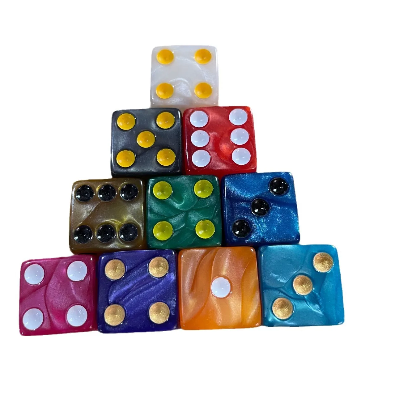 10Pcs 16MM Square Corner Pearl Texture D6 Dice, Multicolor Acrylic 6-Sided Dots Dice for Board Game, RPG, Party Accessories