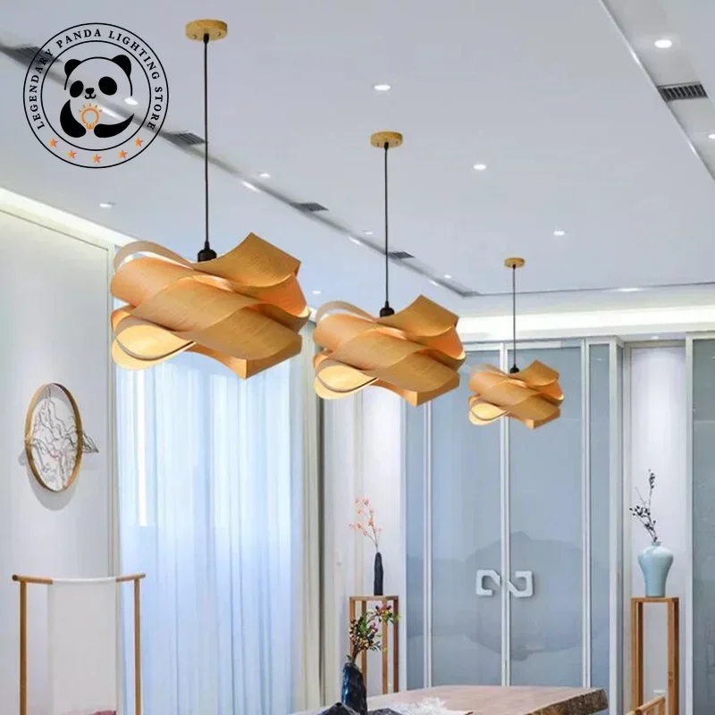 Modern Designer Pendant Lights Originality Wood Skin Ceiling Chandeliers Restaurant Hotel Kitchen Living Room LED Light Fixtures