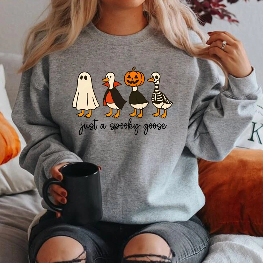 Just A Spooky Goose Halloween Sweatshirt Funny Halloween Goose Hoodie Long Sleeve Unisex Sweatshirts Cute Horror Graphic Hoodies