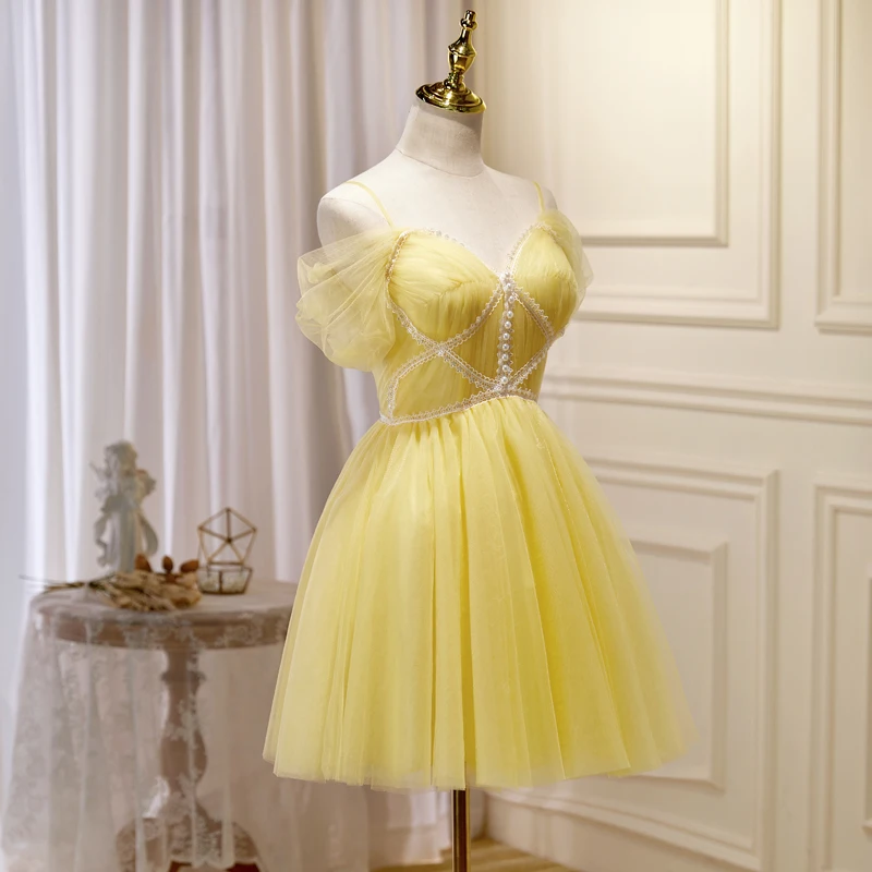 Yellow Birthday Party Dress Adult Ceremony Senior Short Wedding Sweet Host Small