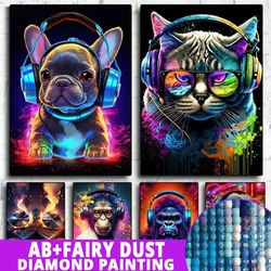 AB 요정 먼지 동물 원숭이 고양이 개 헤드폰 다이아몬드 그림 음악 Dj DIY 비닐 레코드 재생 라인 석 바 룸 장식