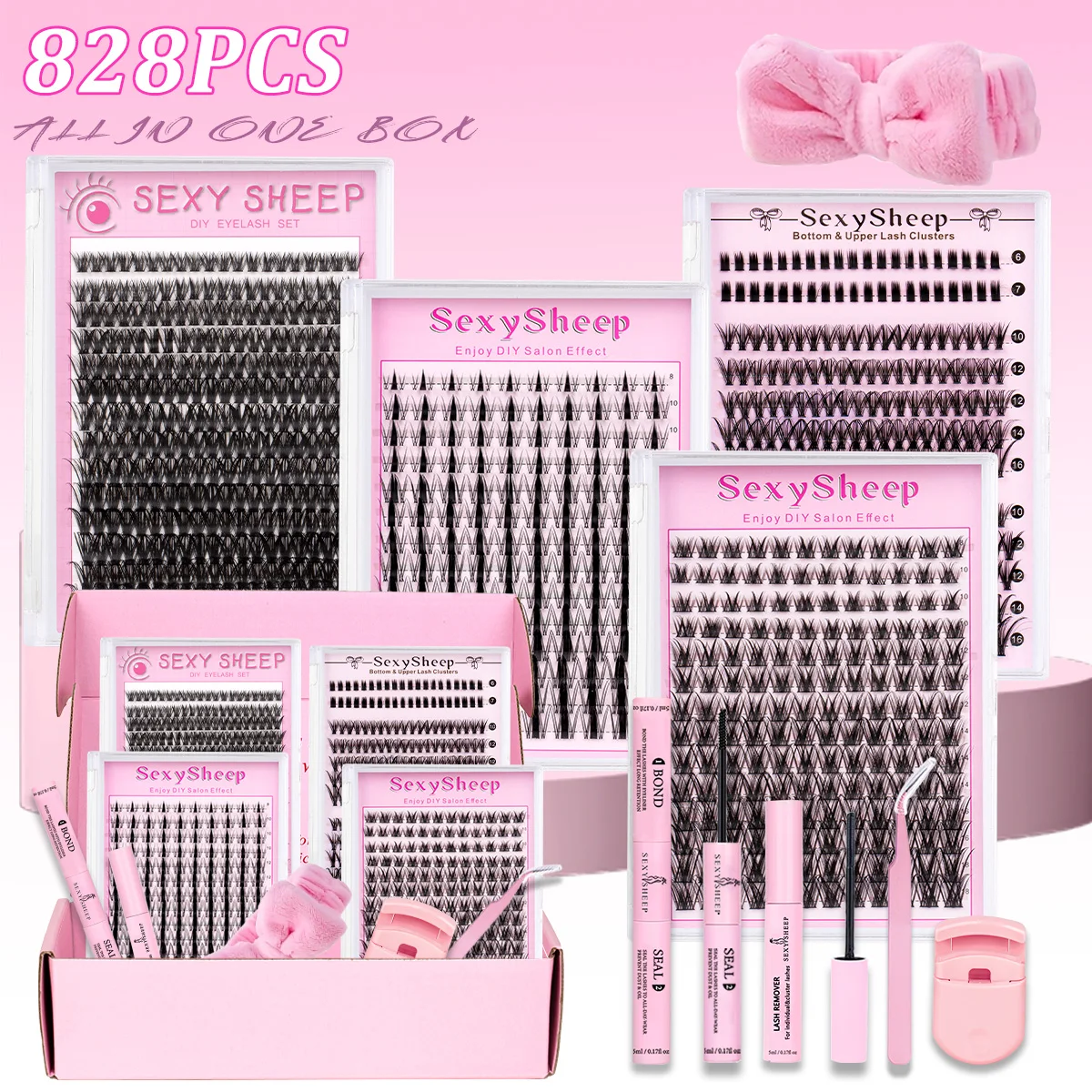 مجموعة أدوات تمديد الرموش ذات المظهر الطبيعي مجموعة رموش ناعمة مناسبة للحياة اليومية مع ملقط غراء الرموش للاستخدام في المنزل