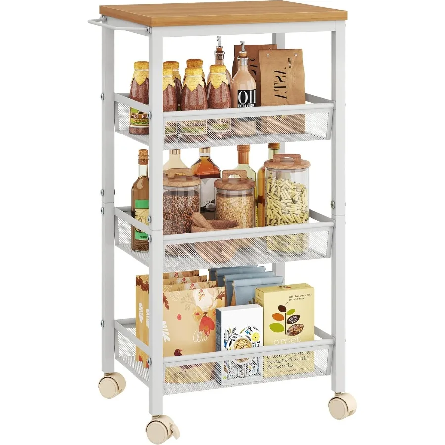

Rolling Storage Cart 4Tier Wide Panel Rolling Kitchen Storage Cart Utility Cart with Handle Wheels Mobile Shelving Unit Metal F