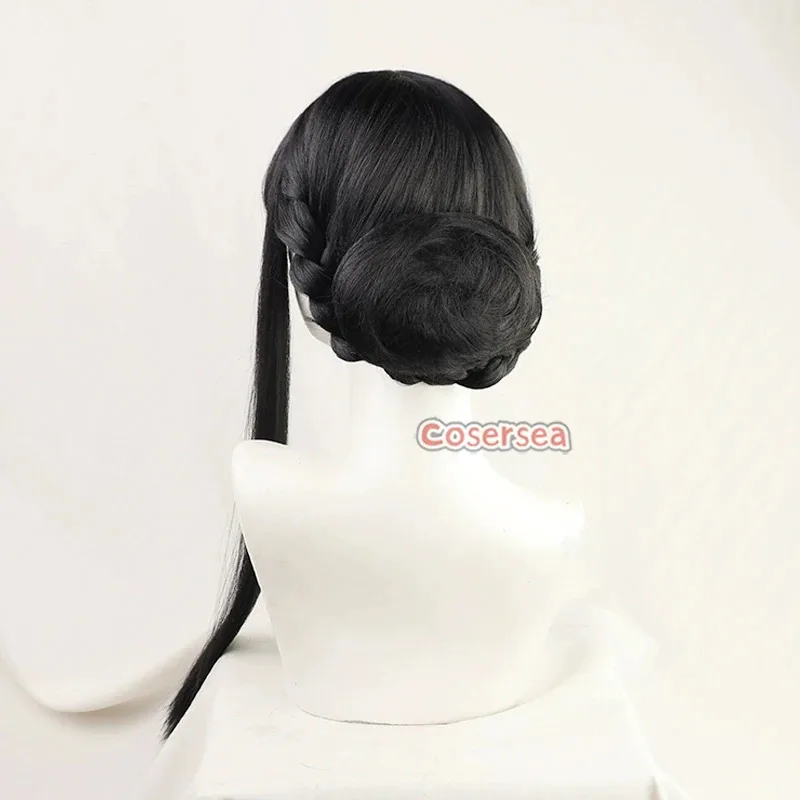 Cosersea Yor Forger pelucas de Cosplay con bollos familia espía Yor Forger mujeres peluca larga recta negra Cos pelo sintético resistente al calor