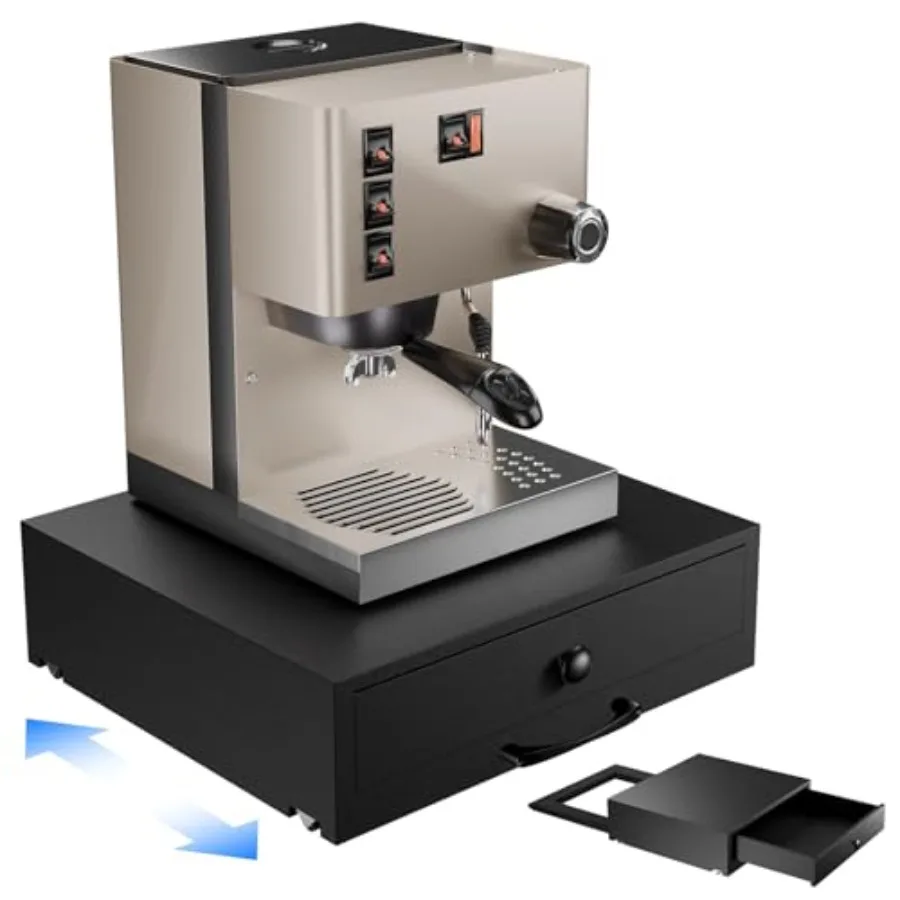 Wood Coffee Machine Tray with Pod Drawer Smooth Wheels Rolling Appliance Slider Large Drawer for K-Cups Tea Bags Under Cabinet
