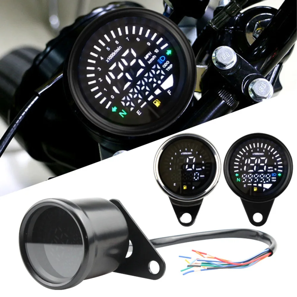 Torvian Universal Motorcycle Digital Speedometer Tachometer Odometer KM/H MPH LCD Gauge Fuel Level Meter Speedo For Motorbike view 2