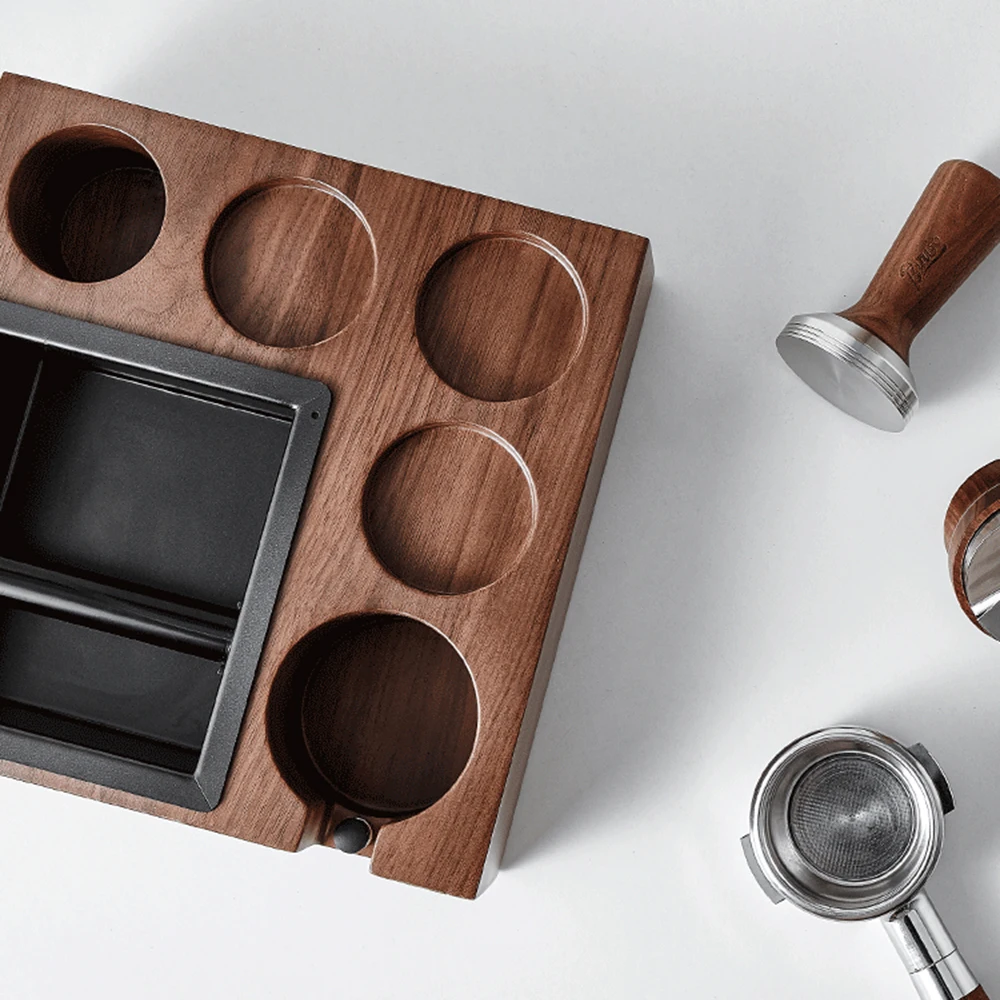 51/54/58mm Coffee Tamper Station Stand Coffee Knock Box Wooden Support Base Protafilter Holder Distributor Mat Accessories