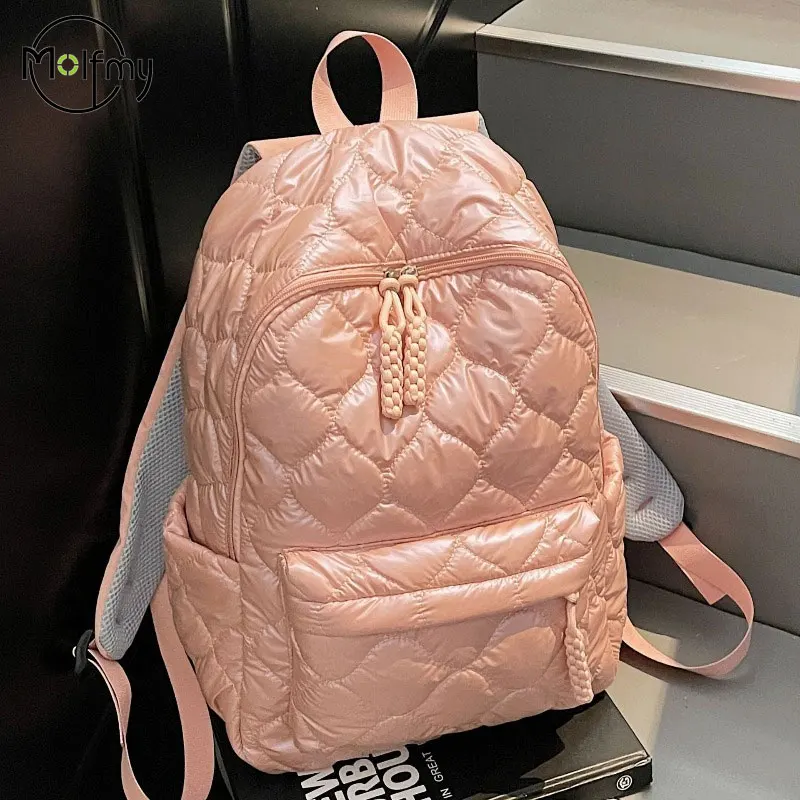 

Пуховый рюкзак, сумки на плечо, женские рюкзаки большой вместимости, водонепроницаемая школьная сумка для компьютера, модная подростковая дорожная сумка, зима 2025 г.