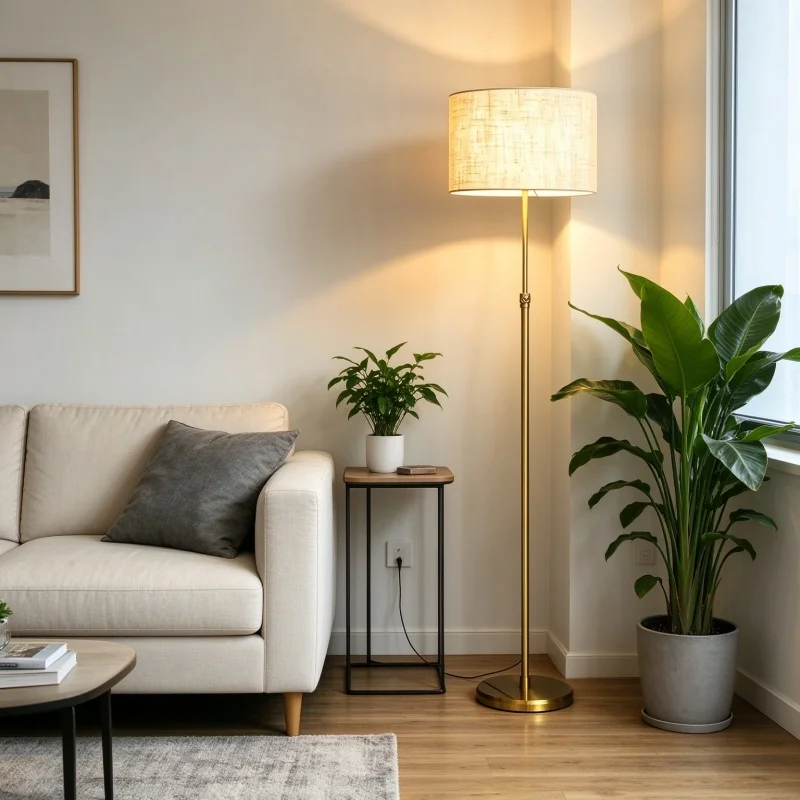 Modern Brass Gold Height Adjustable Floor Lamp Fabric Shade E27 Standing Lamp 90-260V for Living Room Bedroom Home Office