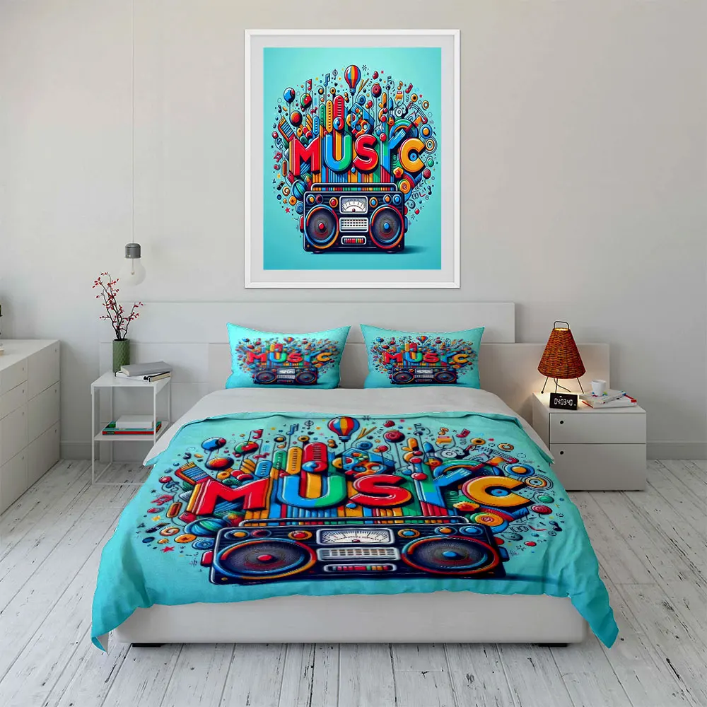 

Music Theme Decorative Poster Set Bedding Set with 1 Duvet Cover 2 Pillowcases Single Double King Queen, Gift