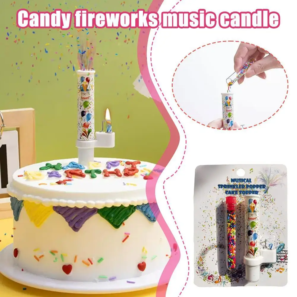 1/3pcs Confetti Candle Cake Topper Candy Flowers Music Candles Shower Your Cake in Edible Confetti Sprinkles For Birthday Party