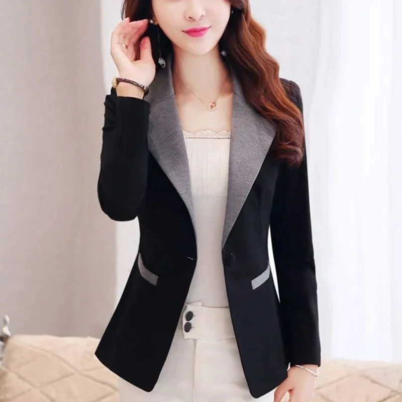 

Spring Autumn New Temperament Fashion Blazers Ladies Long Sleeve Slim Casual Suit Female Jacket Top Women Spliced Cardigan Coat