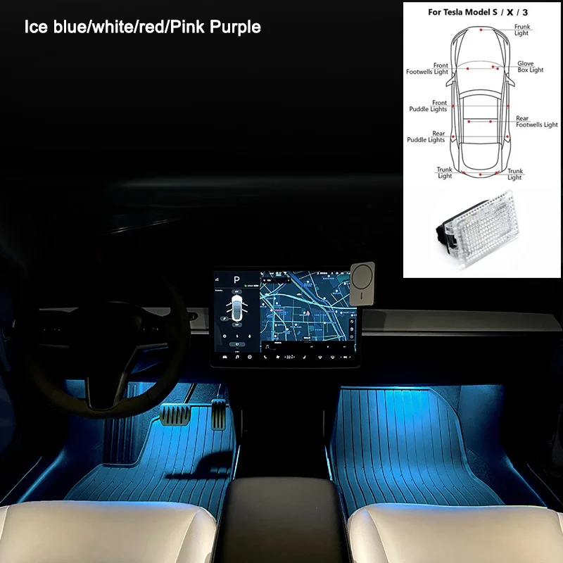 Car LED Trunk Footwell Glovebox Door Frunk Foot Lamp Welcome Ambient Light For Tesla Model 3 Model X Model S Car Accessories