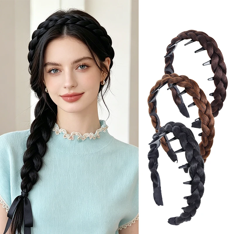 Bandeau perruque tressé volumineux en fibre synthétique – Style à pli haute, confort toute la journée, volume aux racines sans effort