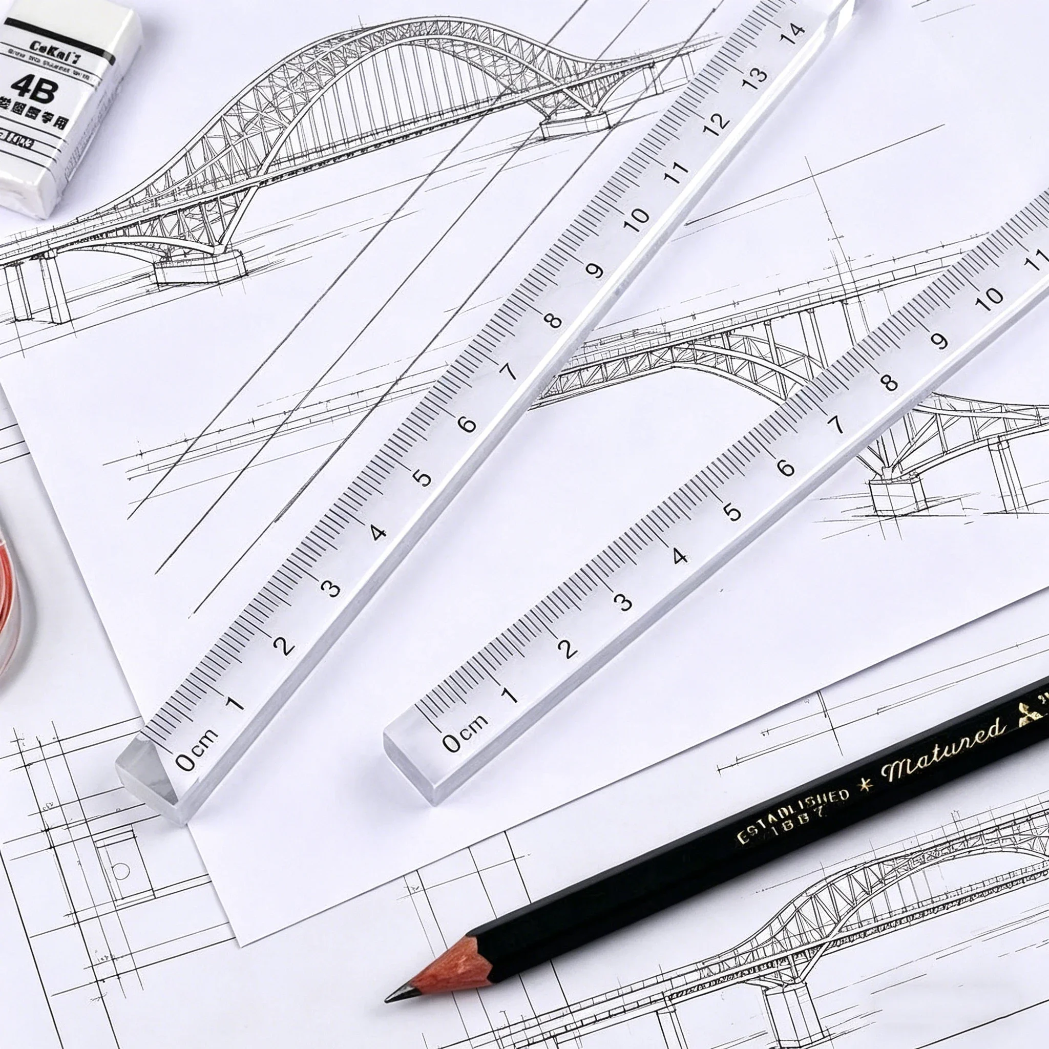 15/20/30cm Clear Acrylic Ruler - Thickened 3D Four-Edge Design for Office, Student & Engineer Drawing - view 3