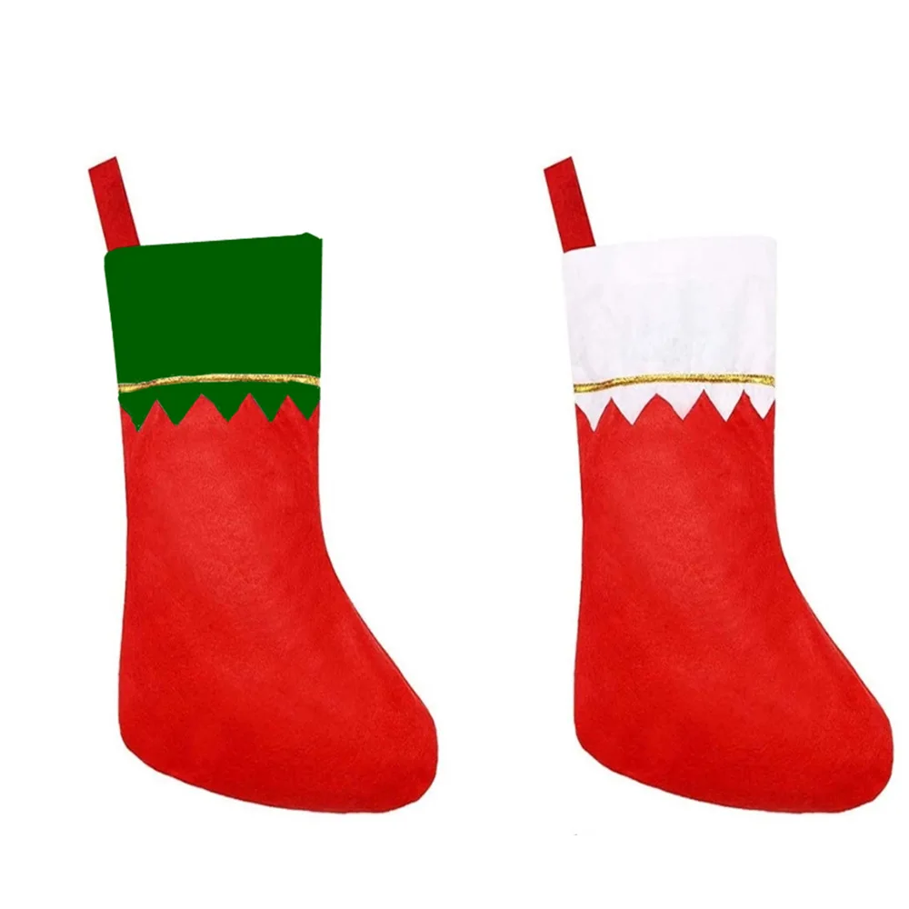 Christmas Socks DIY Non woven White Gold Plated Light Hanging Bag Green Mouth Gold Thread Socks Christmas Decorative Socks