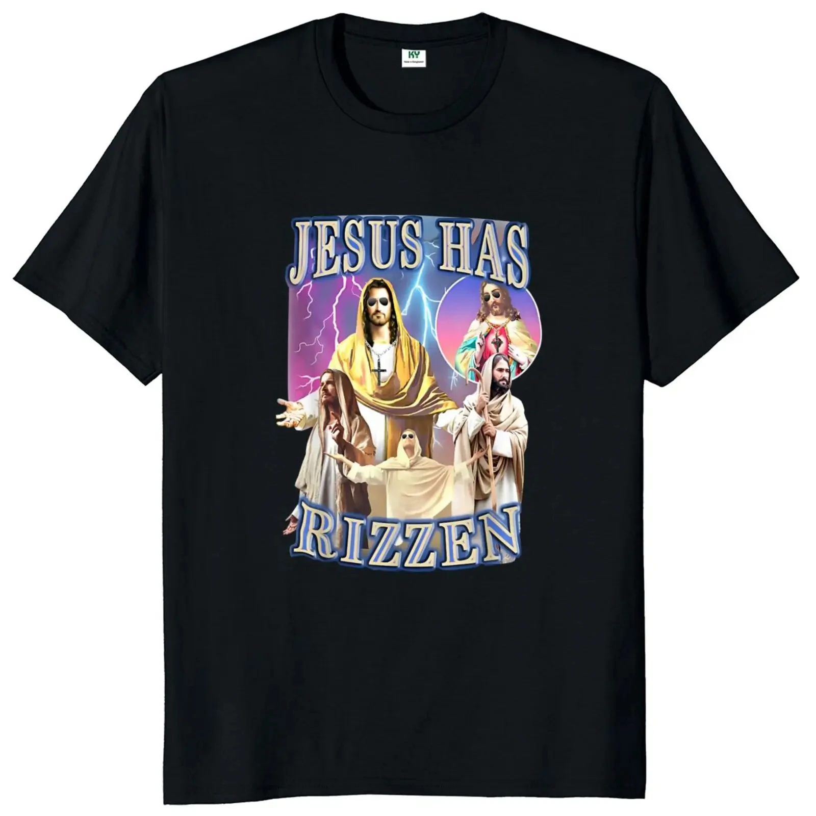 Jesus Has Rizzen T Shirt Retro Christian Religious Harajuku Streetwear 100% Cotton Unisex O-neck Summer T-shirts 50947