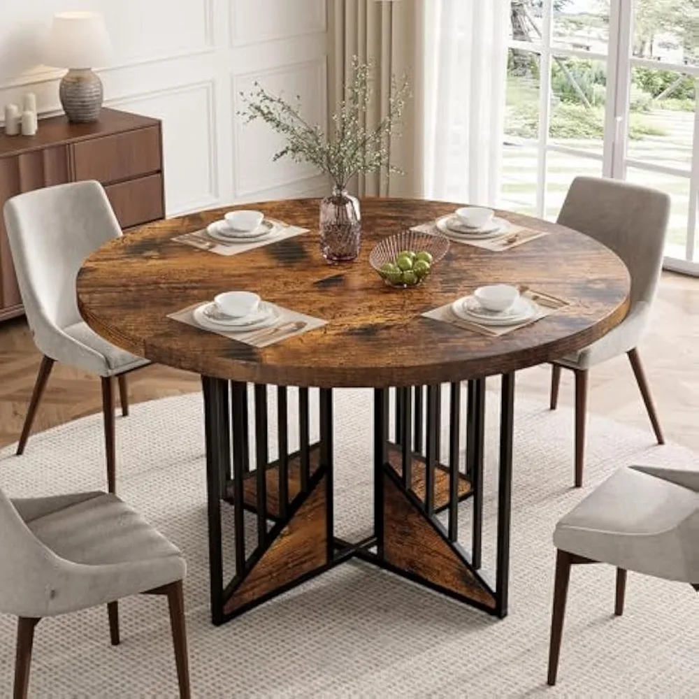 

Round Dining Table for 4, Wooden Kitchen Table, Farmhouse Circle Dinner Table for Home Apartment Dining Room or Living Room