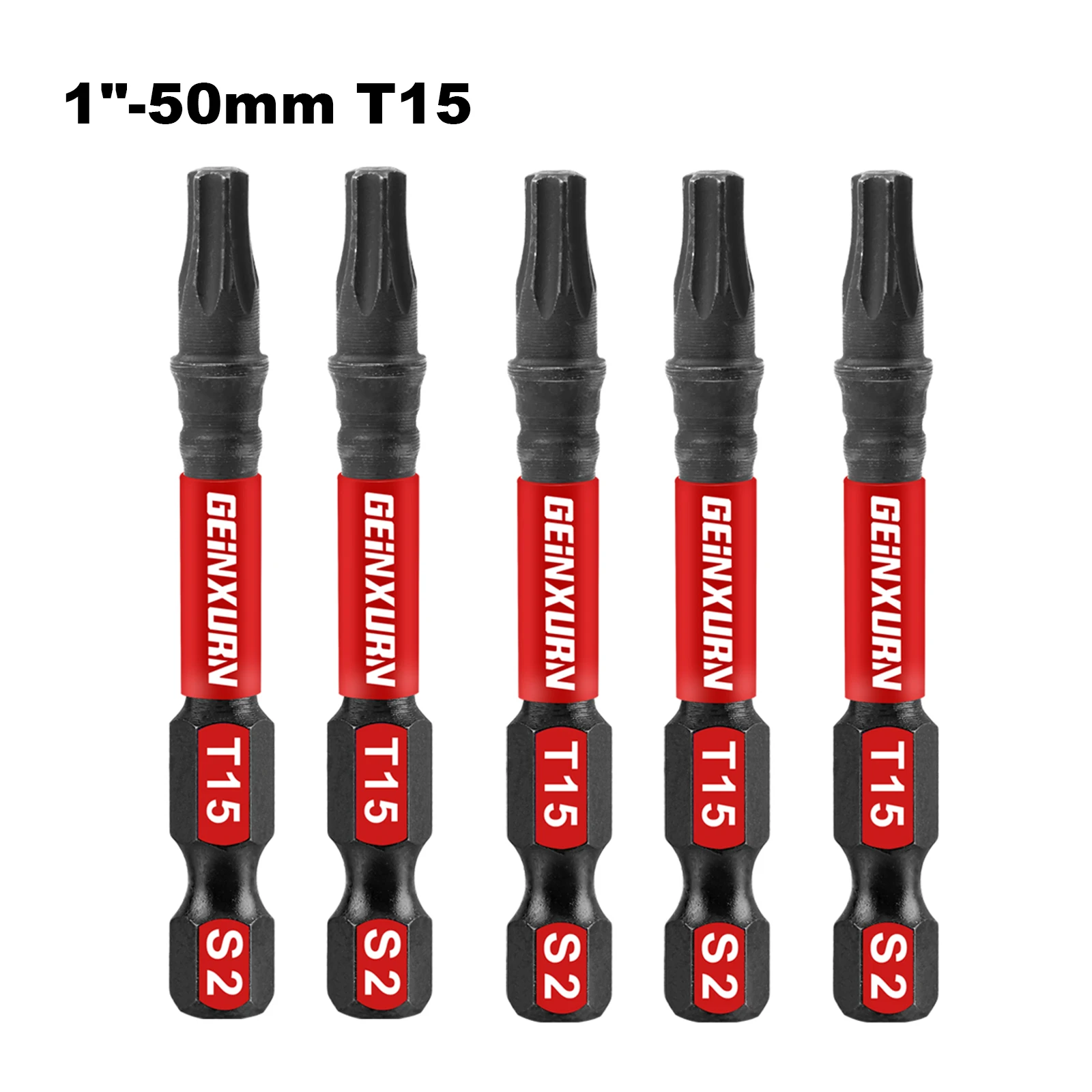 Geinxurn 2 In. Zestaw wytrzymałych magnetycznych bitów zasilających, bity zasilające z głowicą Torx, zestaw bitów wkrętakowych T15 ze stali stopowej S2