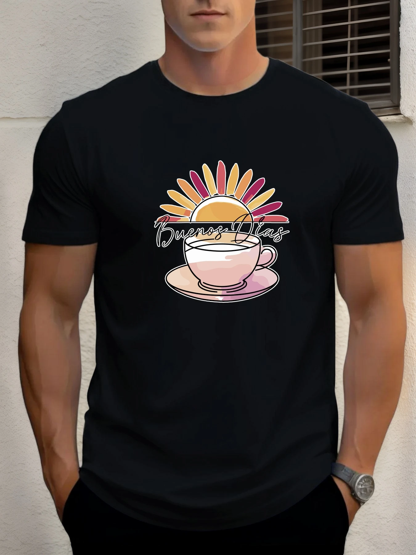 

T Shirt For Men Buenos Dias 100% Cotton Graphic Printing Summer Round Neck T-Shirt Casual Breathable Street Style Daily Top